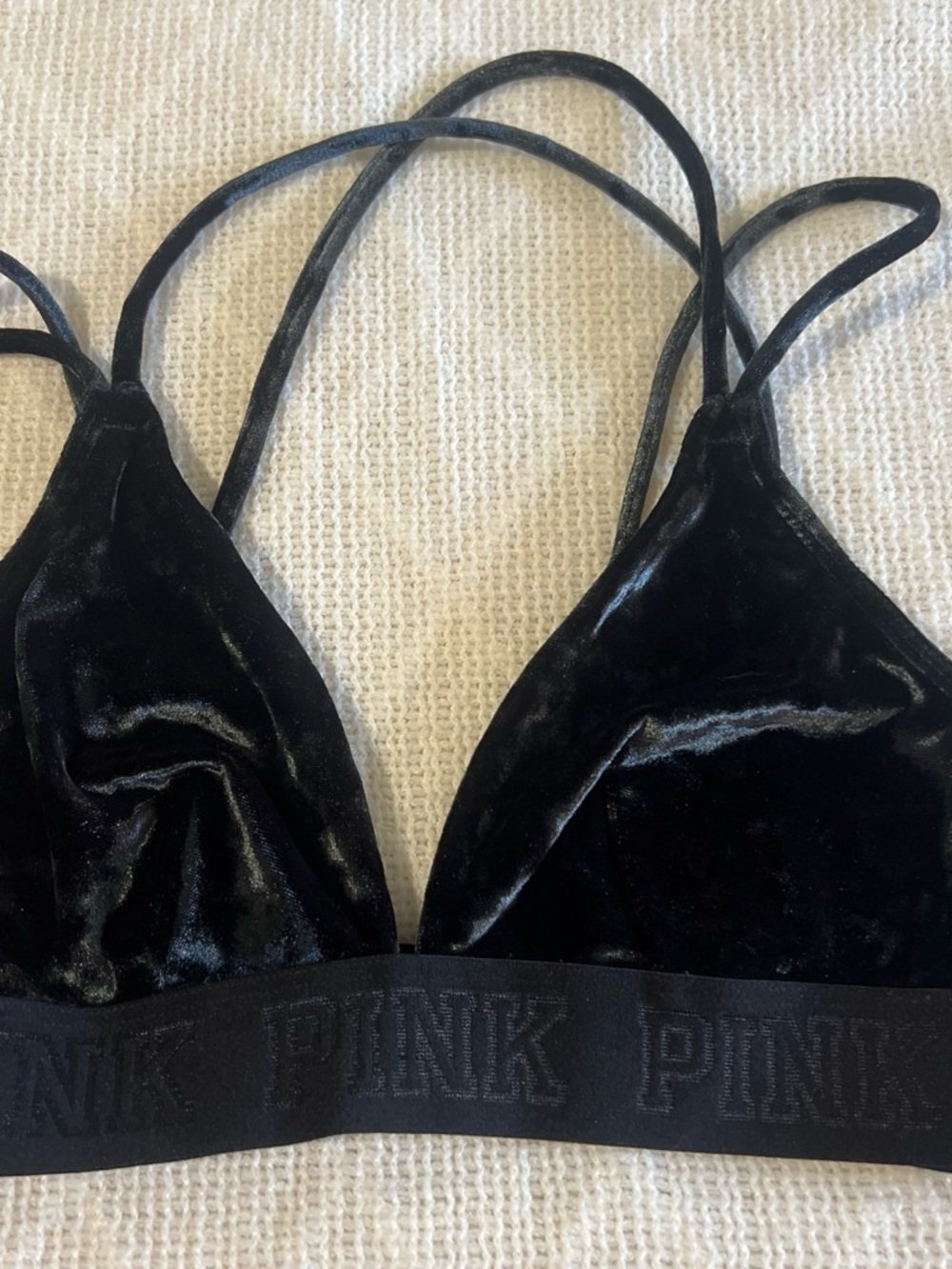 PINK Victoria's Secret Velvet Triangle Bralette - Black 32c